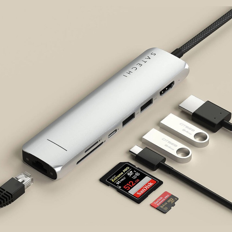 7-in-1 USB-C Slim Multiport Adapter with Ethernet - Silver